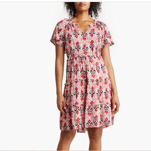 Beachlunlounge Camila Floral Flutter Sleeve Dress in Bleeding Ikat NWOT